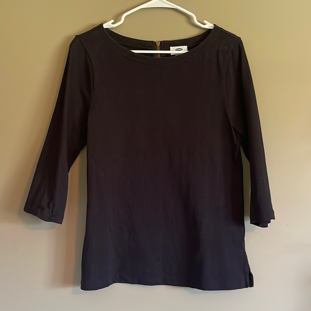 Old Navy Black Boat Neck 3/4 Sleeve Cotton Shirt | size M